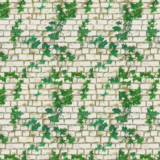 Ivy Brick Wall Sticker Wallpaper | Vintage White Brick with Green Vines | 120 x 180 cm