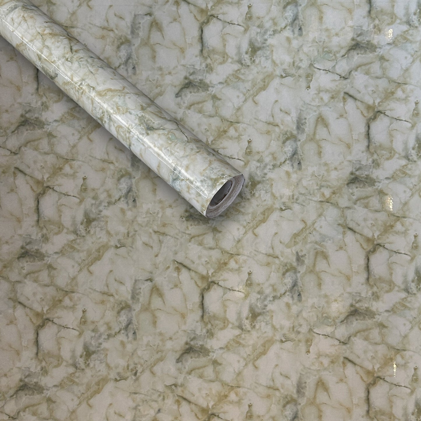 Glossy Marble Design Sticker Wallpaper | Greenish Beige Marble Effect | 120 x 180 cm