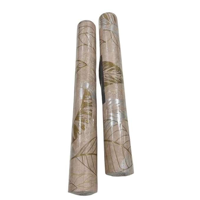 Non-Adhesive Wallpaper | Textured Metallic Leaf Pattern on Warm Beige | Covered Area 50 sq ft