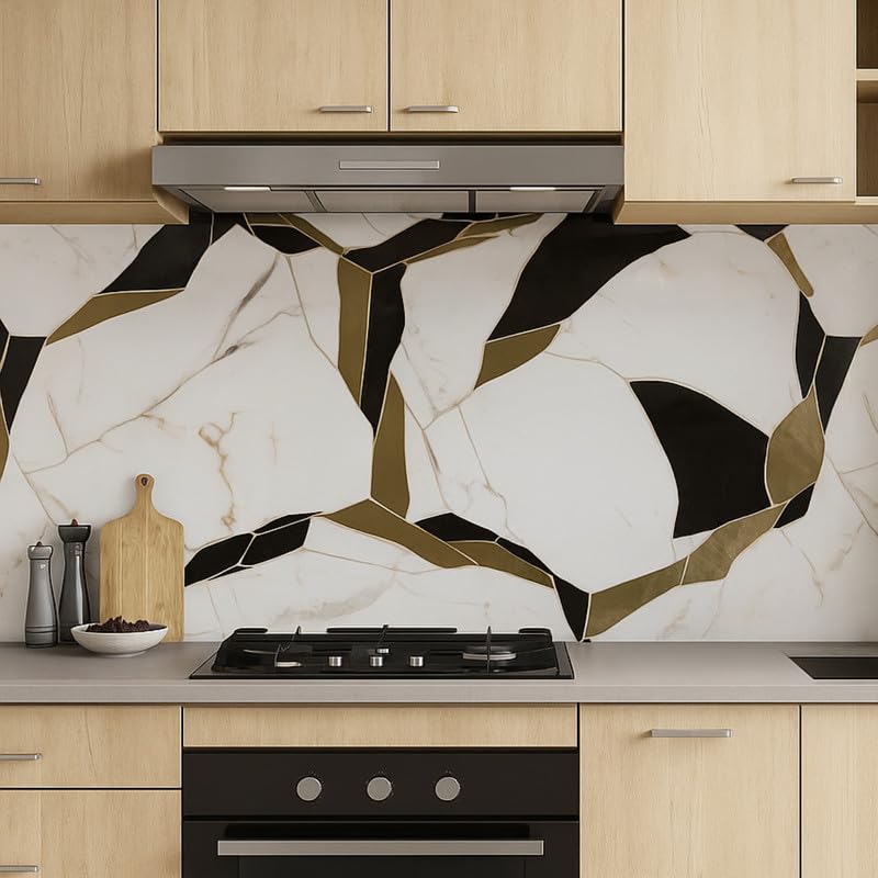 Black Marble Kitchen Stickers Wallpaper PVC 3D Waterproof Wallpeper for Kitchen, Table, Living Room, Bed Room, Cafe Wall | Size - 60 X 200cm | Pack of 1