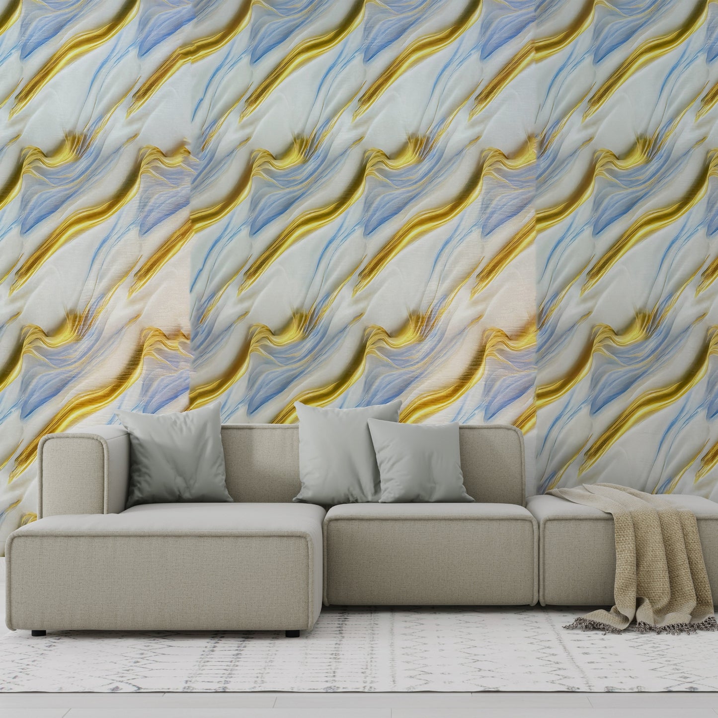 Elegant Blue & Gold Flow Design | Premium UV Roll | Peel & Stick | 4 x 10 Feet | 1 Roll