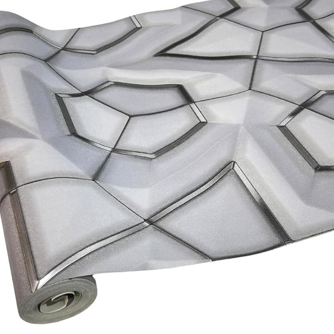 Non-Adhesive Wallpaper | Textured Modern Silver Geometry | Covered Area 50 sq ft