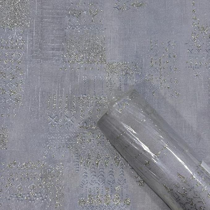 Non-Adhesive Wallpaper | Textured Elegant Grey with Glitter Details | Covered Area 50 sq ft