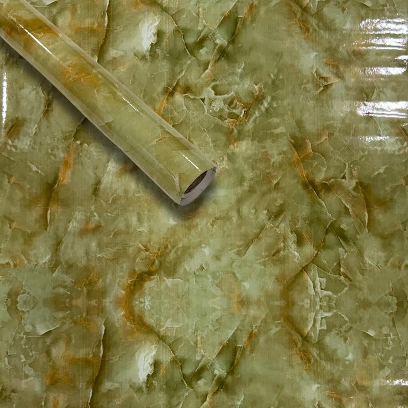 Green Marble Kitchen Stickers Wallpaper PVC Waterproof Wallpeper for Kitchen, Table, Living Room, Bed Room, Cafe Wall | Size - 60 X 200cm | Pack of 1