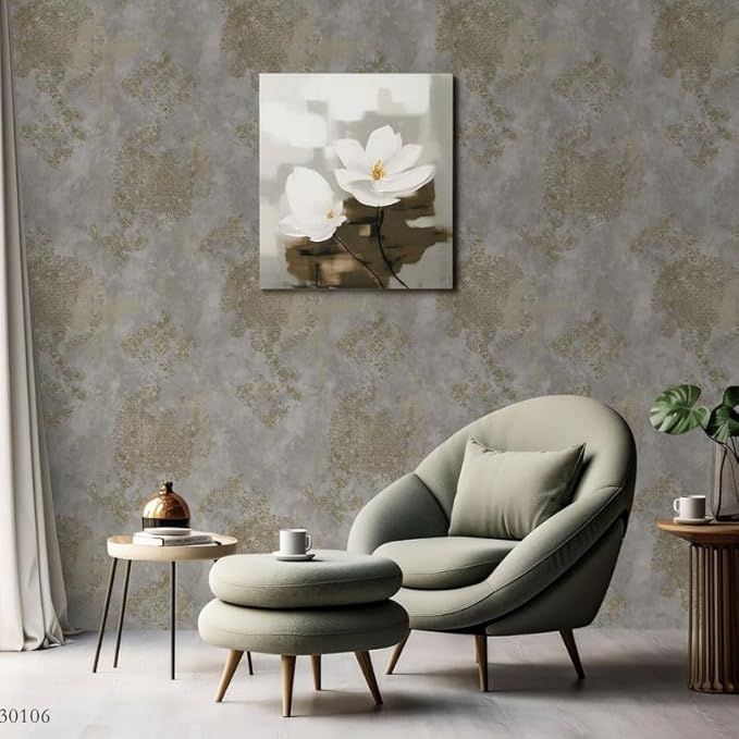 Non-Adhesive Wallpaper | Textured Vintage Gold on Pearl White | Covered Area 50 sq ft
