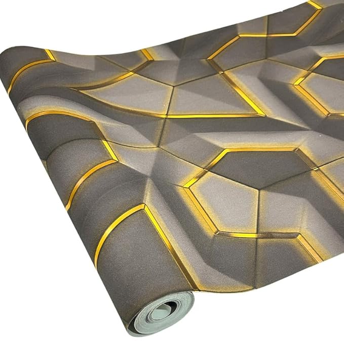 Non-Adhesive Wallpaper |Textured Geometric Graphite Gray with Accents of Luminous Yellow | Covered Area 50 sq ft