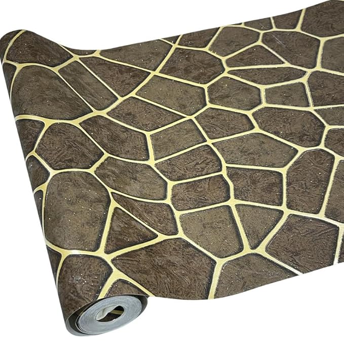 Non-Adhesive Wallpaper |Textured Dark Brown with Accents of Golden Yellow | Covered Area 50 sq ft
