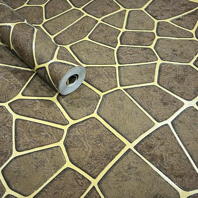 Non-Adhesive Wallpaper |Textured Dark Brown with Accents of Golden Yellow | Covered Area 50 sq ft