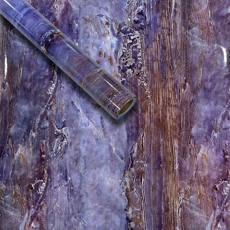Purple Marble Kitchen Stickers Wallpaper PVC 3D Waterproof Wallpeper for Kitchen, Table, Living Room, Bed Room, Cafe Wall | Size - 60 X 200cm | Pack of 1
