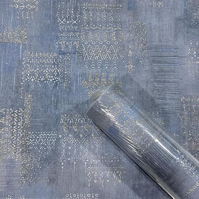 Non-Adhesive Wallpaper | Textured Elegant Navy Blue Pattern | Covered Area 50 sq ft