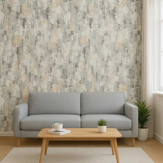 Rustic Abstract Textured Sticker Wallpaper | Grey, Beige & Black Brush Effect | 120 x 180 cm