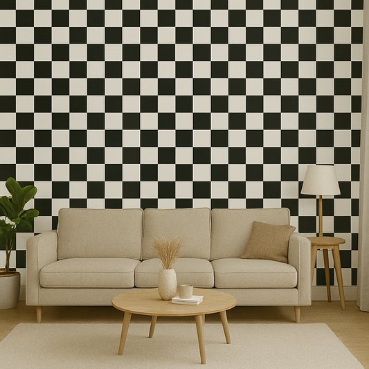Black & White Checkered Sticker Wallpaper | Retro Peel & Stick Vinyl Decor | 120 x 180 cm