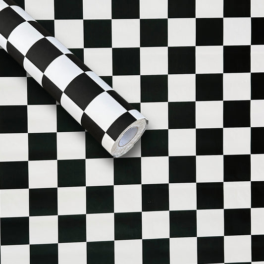 Black & White Checkered Sticker Wallpaper | Retro Peel & Stick Vinyl Decor | 120 x 180 cm