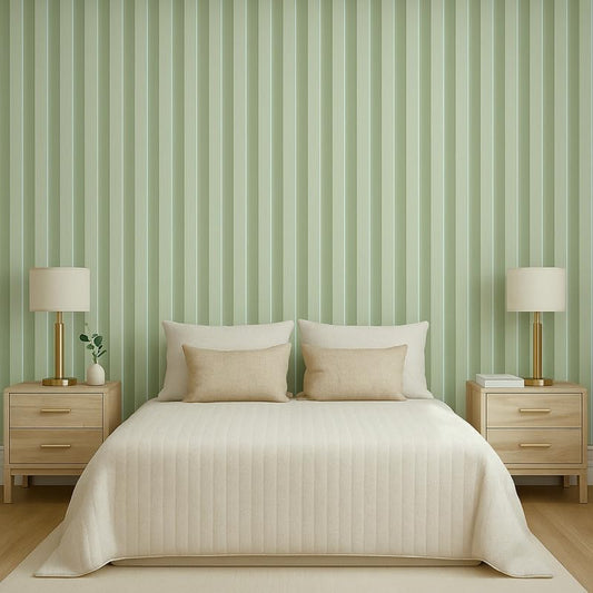 Light Green Stripe Kitchen Stickers Wallpaper PVC Waterproof Wallpeper for Kitchen, Table, Living Room, Bed Room, Cafe Wall | Size - 60 X 200cm | Pack of 1
