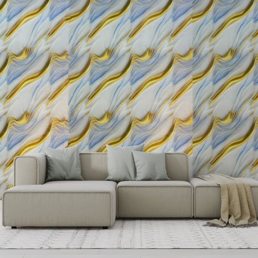 Elegant Blue & Gold Flow Design | Premium UV Roll | Peel & Stick | 4 x 10 Feet | 1 Roll