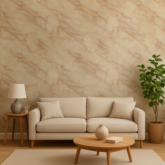 Beige Pink Marble Design Sticker Wallpaper | Soft Cream & Rose Veins | 120 x 180 cm