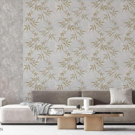 Non-Adhesive Wallpaper | Textured Luxury Botanical Silver & Green | Covered Area 50 sq ft