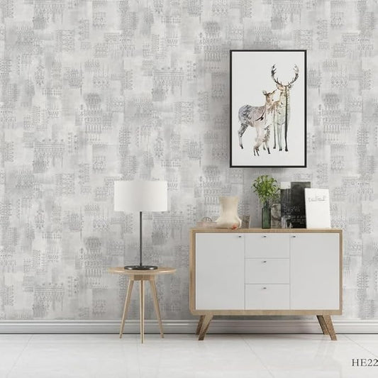 Non-Adhesive Wallpaper | Textured Elegant Grey with Glitter Details | Covered Area 50 sq ft