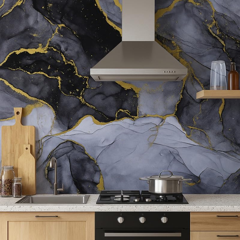 Black Gold Kitchen Stickers Wallpaper PVC Waterproof Wallpeper for Kitchen, Table, Living Room, Bed Room, Cafe Wall | Size - 60 X 200cm | Pack of 1