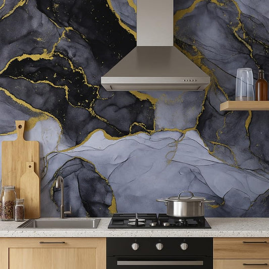 Black Gold Kitchen Stickers Wallpaper PVC Waterproof Wallpeper for Kitchen, Table, Living Room, Bed Room, Cafe Wall | Size - 60 X 200cm | Pack of 1