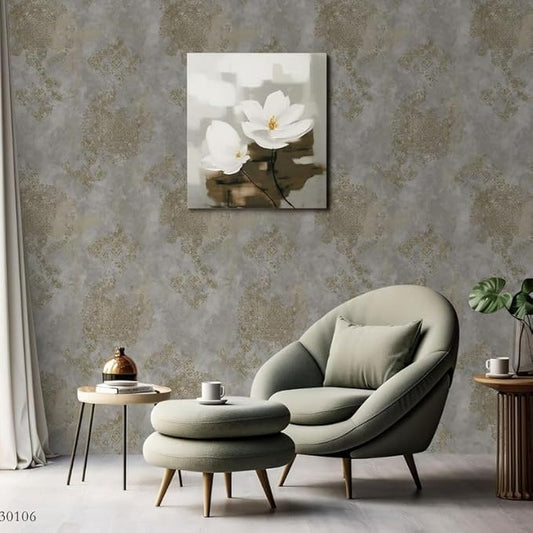 Non-Adhesive Wallpaper | Textured Vintage Gold on Pearl White | Covered Area 50 sq ft
