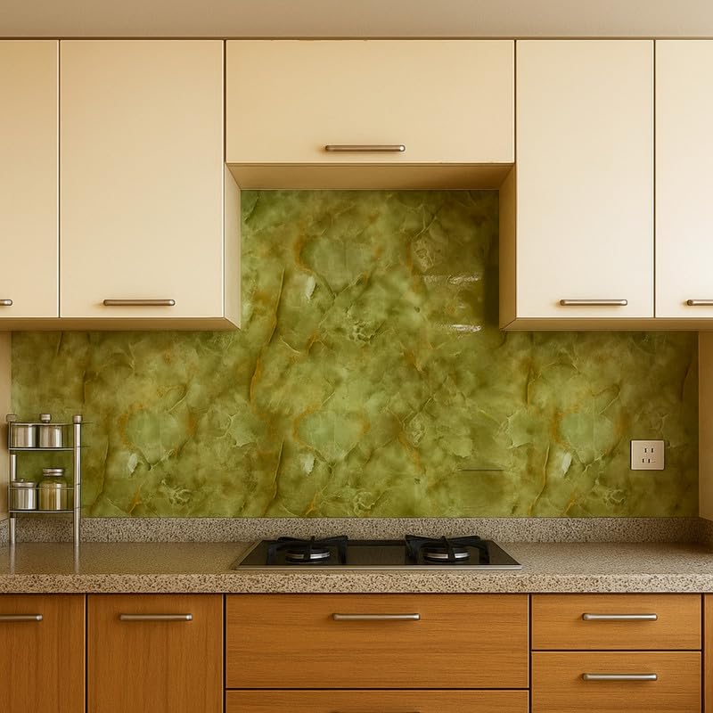 Green Marble Kitchen Stickers Wallpaper PVC Waterproof Wallpeper for Kitchen, Table, Living Room, Bed Room, Cafe Wall | Size - 60 X 200cm | Pack of 1