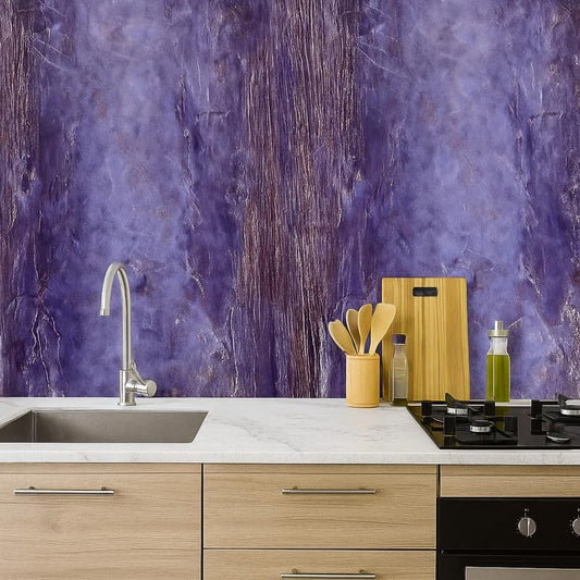 Purple Marble Kitchen Stickers Wallpaper PVC 3D Waterproof Wallpeper for Kitchen, Table, Living Room, Bed Room, Cafe Wall | Size - 60 X 200cm | Pack of 1