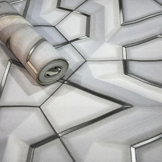 Non-Adhesive Wallpaper | Textured Modern Silver Geometry | Covered Area 50 sq ft