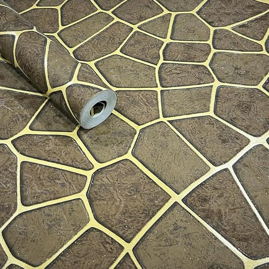 Non-Adhesive Wallpaper |Textured Dark Brown with Accents of Golden Yellow | Covered Area 50 sq ft