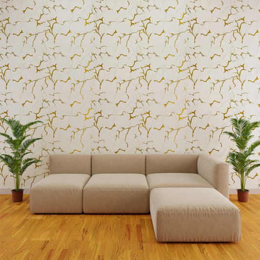 Abstract Gold Vein White Marble | Premium UV Roll | Peel & Stick | 4 x 10 Feet | 1 Roll